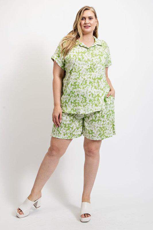 PLUS SIZE Floral Printed Half Button Popover Top - Esme and Elodie