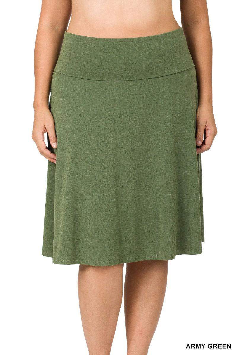 Plus Size Fold Over A-line Skirt in Army Green - Esme and Elodie