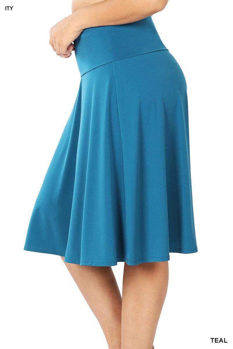 Plus Size Fold Over A-line Skirt in Teal - Esme and Elodie