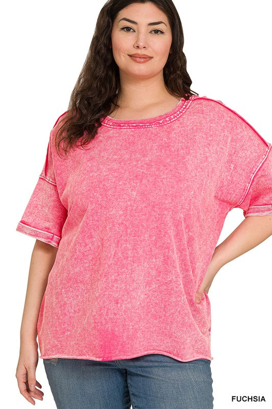 Plus Size French Terry Acid Washed Tee Shirts - Esme and Elodie