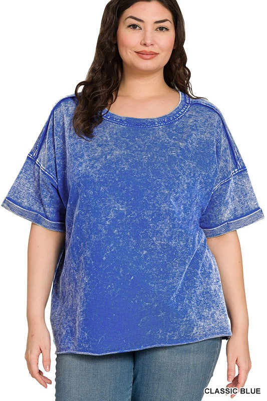 Plus Size French Terry Acid Washed Tee Shirts - Esme and Elodie