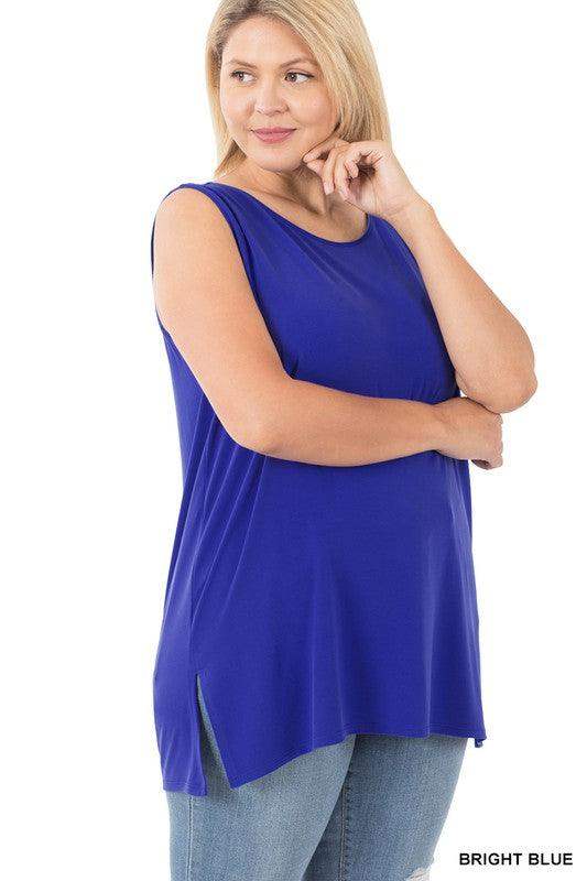 Plus Size Side Slip Sleeveless Tank Top in Bright Blue - Esme and Elodie