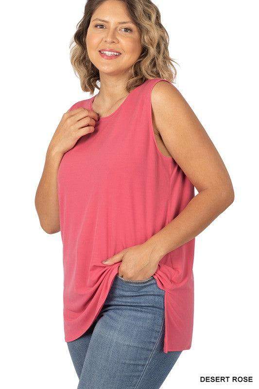 Plus Size Side Slip Sleeveless Tank Top in Desert Rose - Esme and Elodie