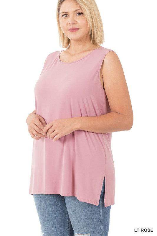 Plus Size Side Slip Sleeveless Tank Top in Light Rose - Esme and Elodie
