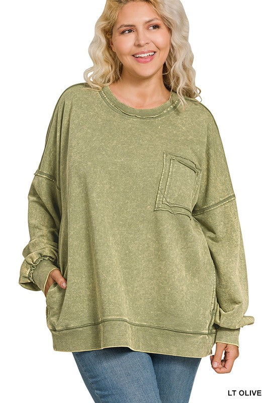 Plus Size Terry Acid Wash Pullover In multiple colors - Esme and Elodie