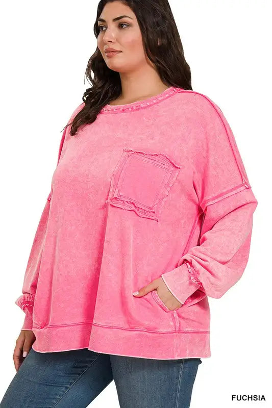 Plus Size Terry Acid Wash Pullover In multiple colors - Esme and Elodie