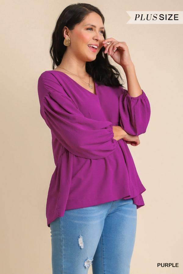 Plus Size Umgee V-neck babydoll in orchid - Esme and Elodie