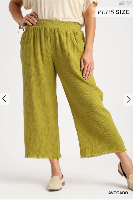 Plus Size Umgee Wide Leg Cotton Gauze Pant - Esme and Elodie