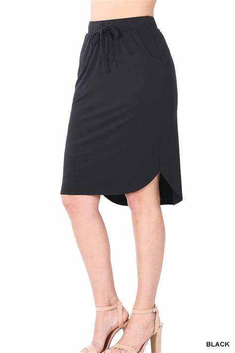 Plus Size Zenana elastic waist self tie tulip hem skirt in TEAL - Esme and Elodie