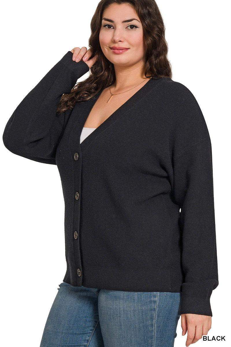 PLUS VISCOSE SWEATER CARDIGAN IN BLACK - Esme and Elodie