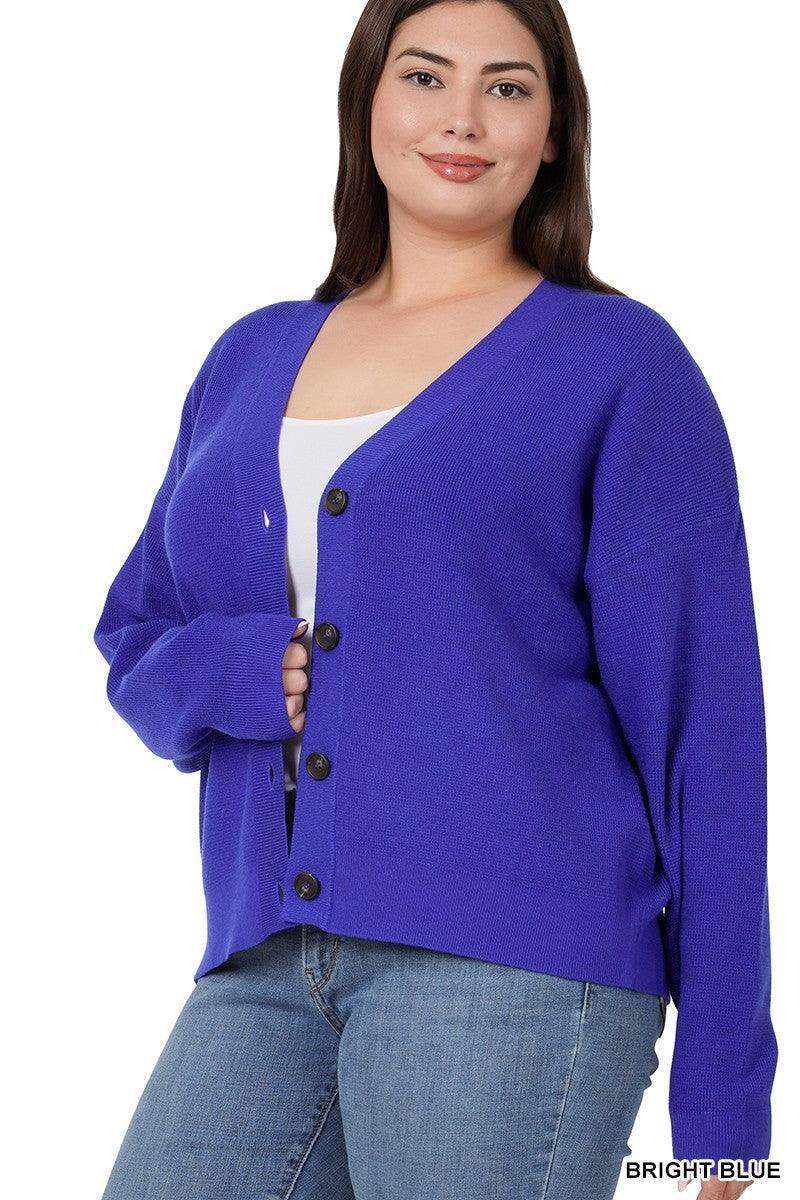 PLUS VISCOSE SWEATER CARDIGAN IN Bright Blue - Esme and Elodie