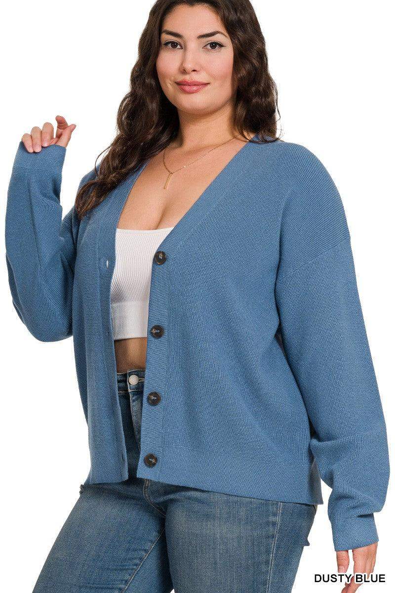 PLUS VISCOSE SWEATER CARDIGAN IN Dusty Blue - Esme and Elodie