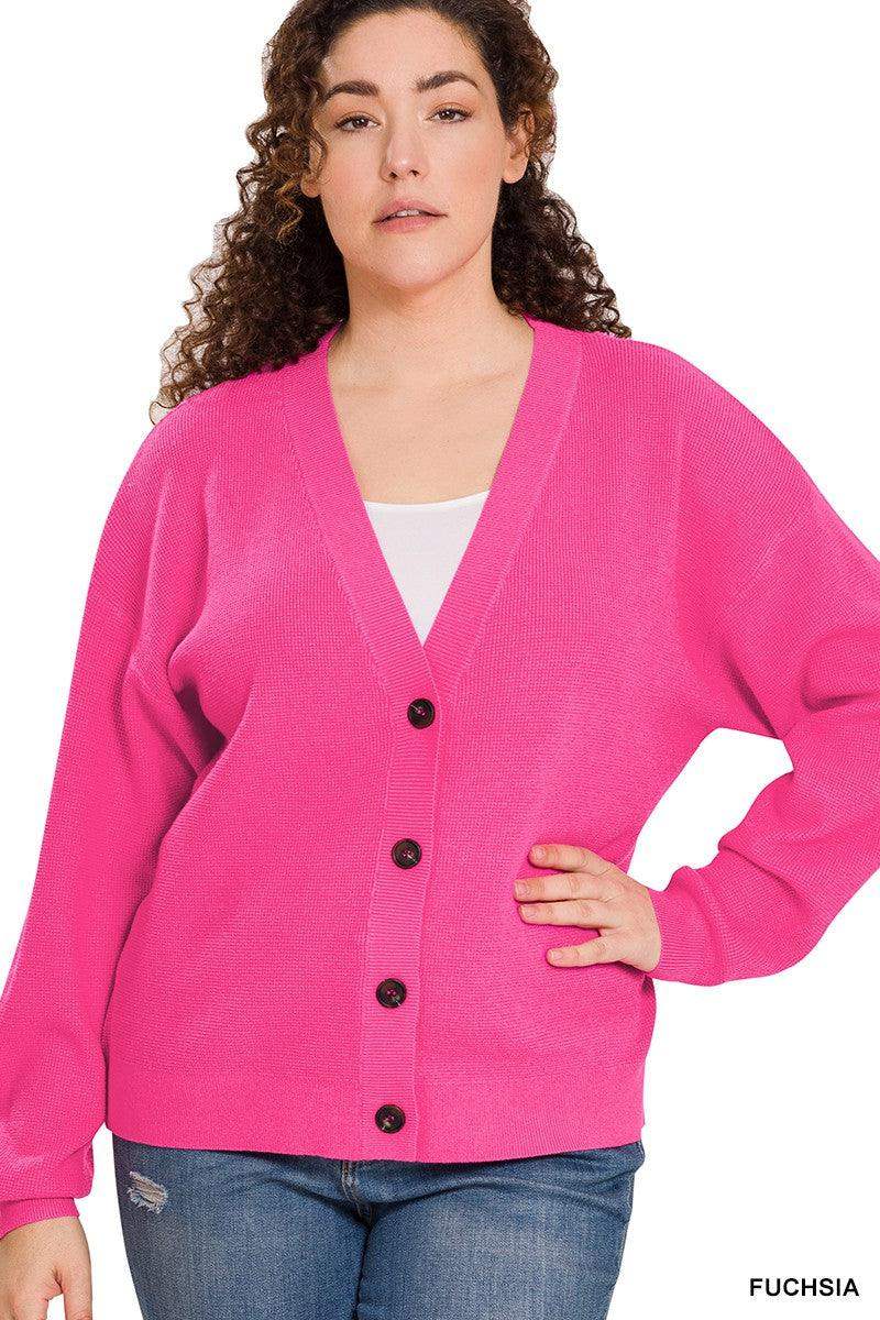 PLUS VISCOSE SWEATER CARDIGAN IN Fuschia Pink - Esme and Elodie