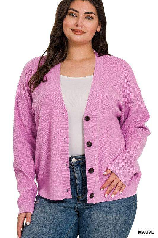 PLUS VISCOSE SWEATER CARDIGAN IN MAUVE - Esme and Elodie