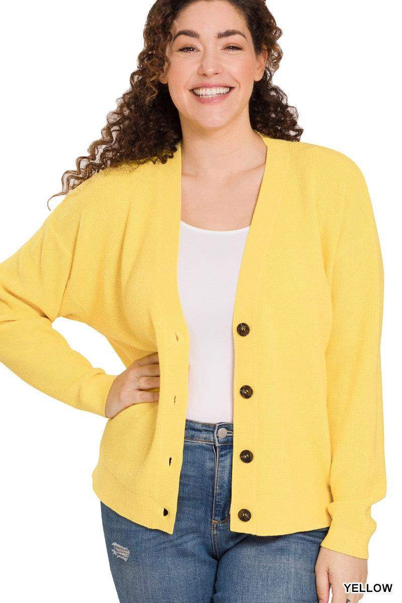 PLUS VISCOSE SWEATER CARDIGAN IN Yellow - Esme and Elodie