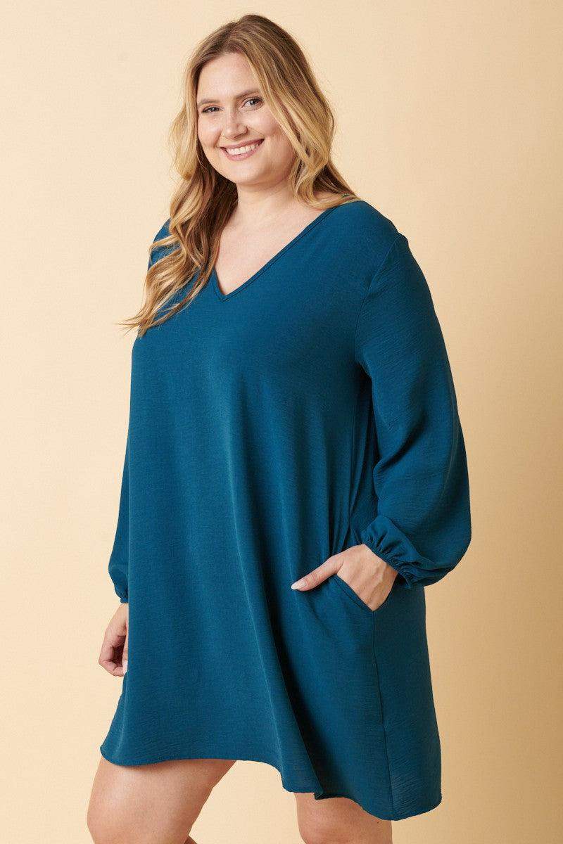 Plus Womens Mittoshop Airflow LS Mini Dress TEAL - Esme and Elodie