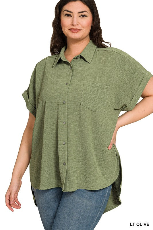 Plus Woven Airflow Button Down Shirts in multiple Colors - Esme and Elodie