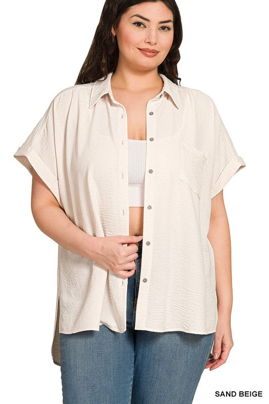 Plus Woven Airflow Button Down Shirts in multiple Colors - Esme and Elodie