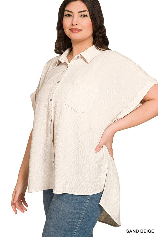 Plus Woven Airflow Button Down Shirts in multiple Colors - Esme and Elodie