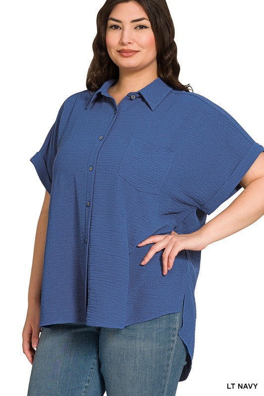Plus Woven Airflow Button Down Shirts in multiple Colors - Esme and Elodie