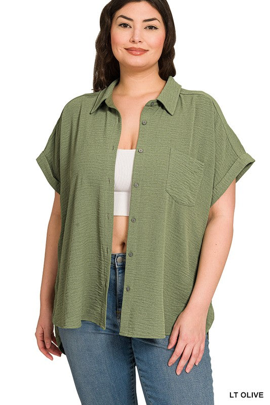Plus Woven Airflow Button Down Shirts in multiple Colors - Esme and Elodie