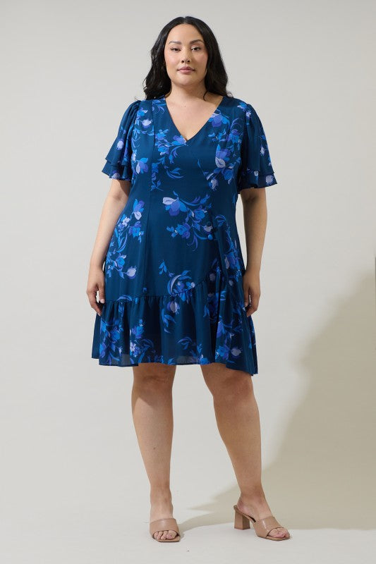 Sugar Lips- Niva Floral Rivane Button Wrap Mini Dress Curve