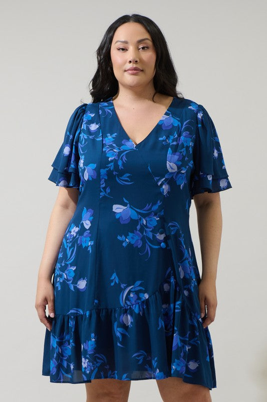 Sugar Lips- Niva Floral Rivane Button Wrap Mini Dress Curve