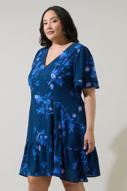 Sugar Lips- Niva Floral Rivane Button Wrap Mini Dress Curve