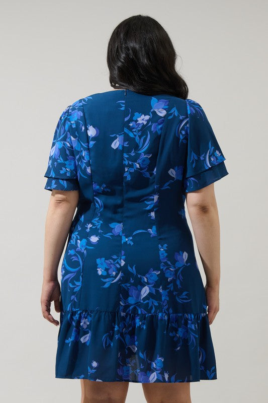 Sugar Lips- Niva Floral Rivane Button Wrap Mini Dress Curve