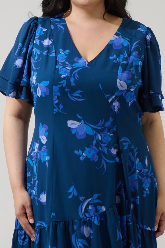 Sugar Lips- Niva Floral Rivane Button Wrap Mini Dress Curve
