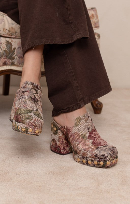 Retro Tapestry Platform Clog Mule