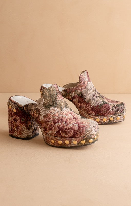 Retro Tapestry Platform Clog Mule