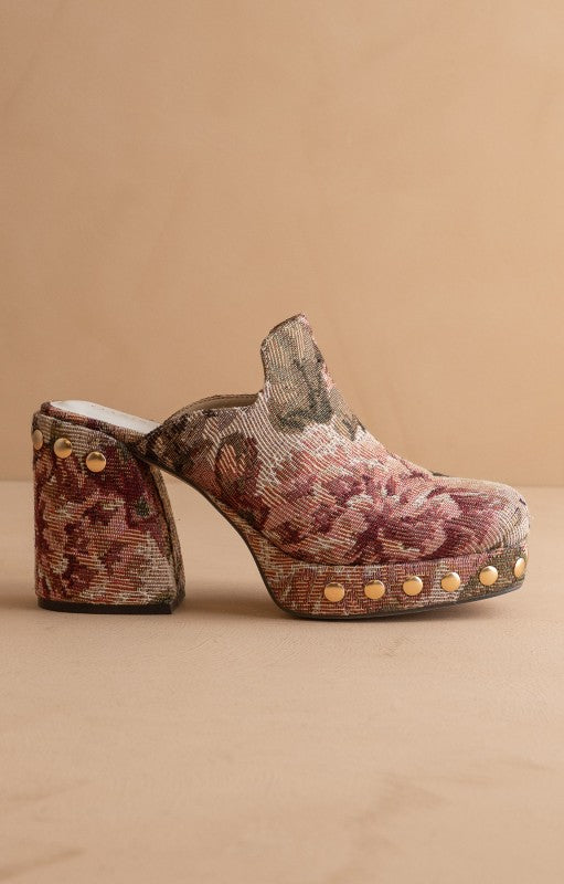 Retro Tapestry Platform Clog Mule