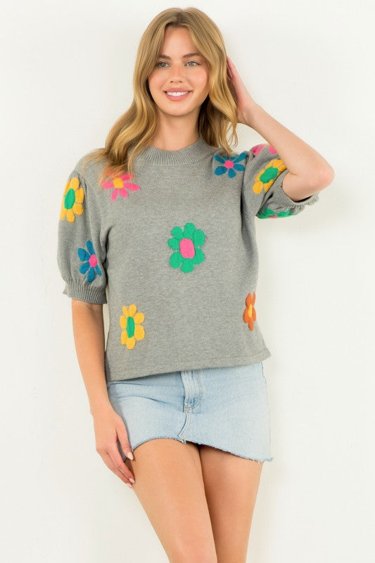 XL Collection- Flower Knit Top