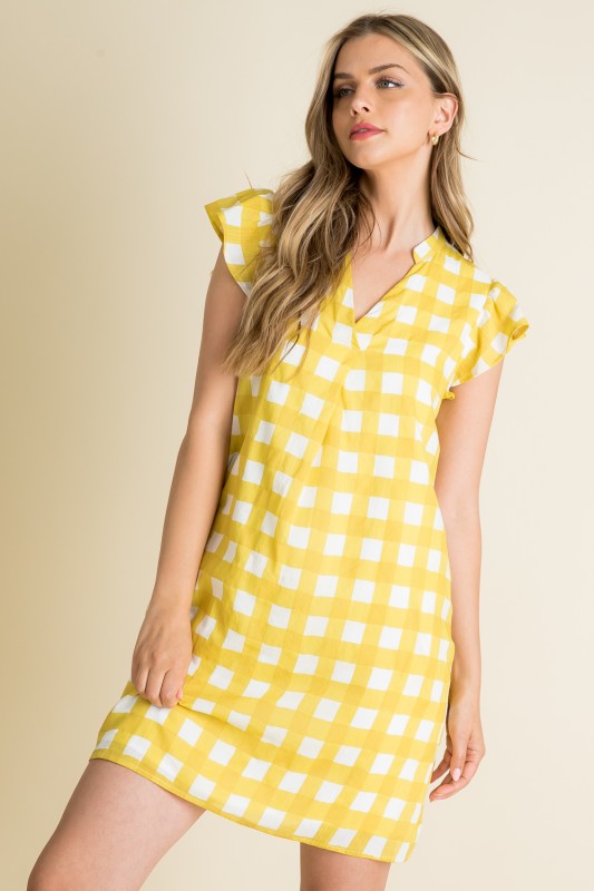XL Collection- Checked Flutter Sleve Mini Dress