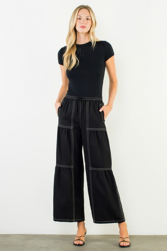 XL Collection- Black Wide Leg Pant with white Seams