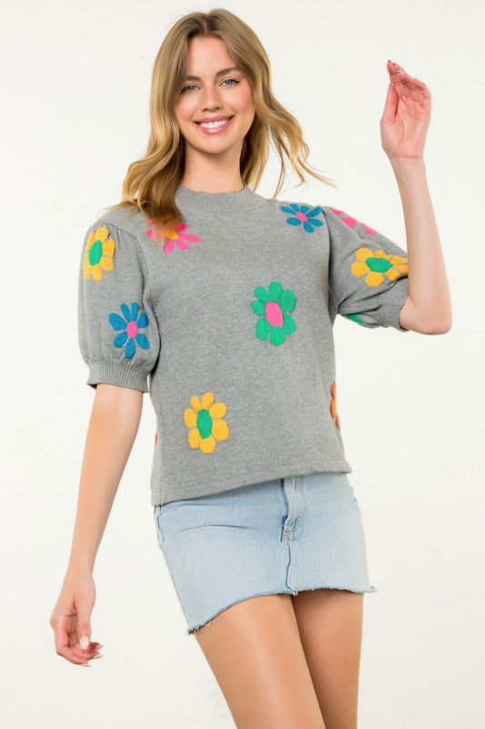 XL Collection- Flower Knit Top