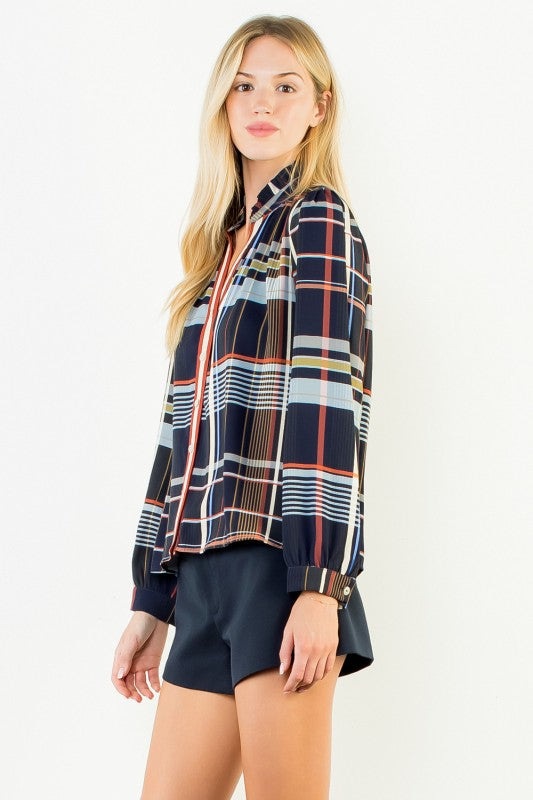 XL Collection- Plaid Longsleeve Blouse
