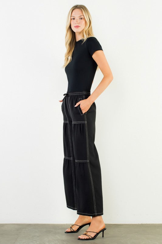 XL Collection- Black Wide Leg Pant with white Seams