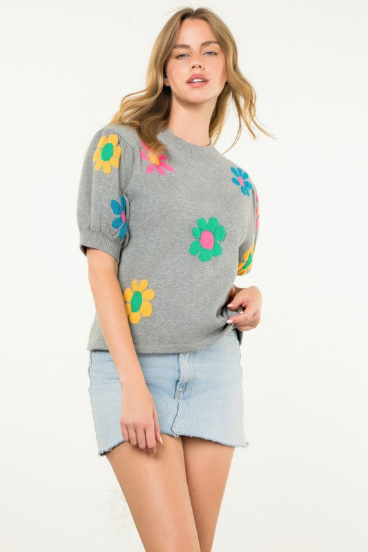 XL Collection- Flower Knit Top