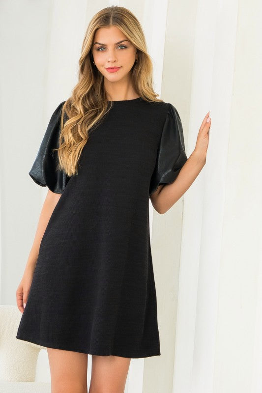XL Collection- Leather Sleeve Puff Dress