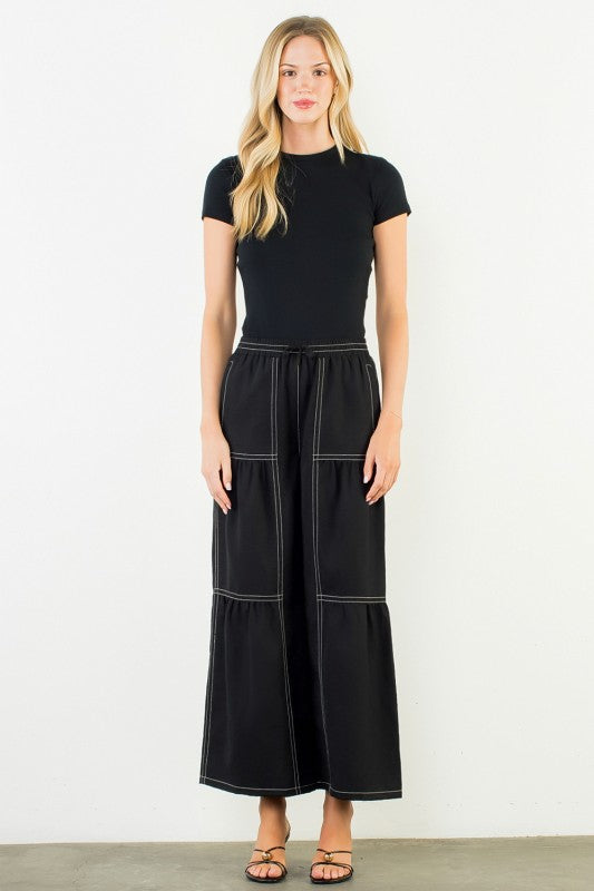 XL Collection- Black Wide Leg Pant with white Seams