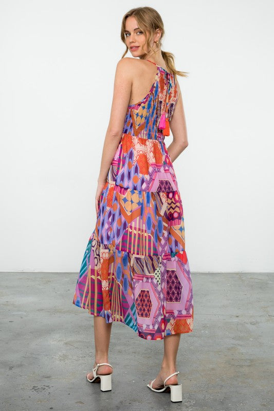 XL Collection- Halter Smocked Print Dress