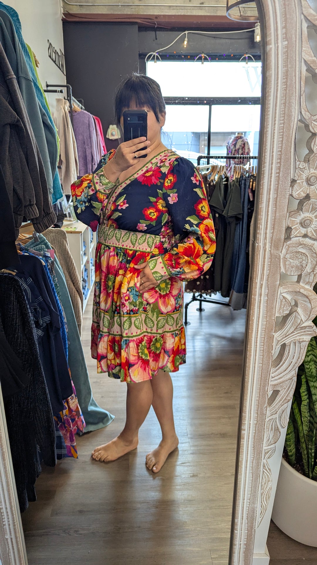 Plus Size Oddi Floral Border Printed Mini Dress