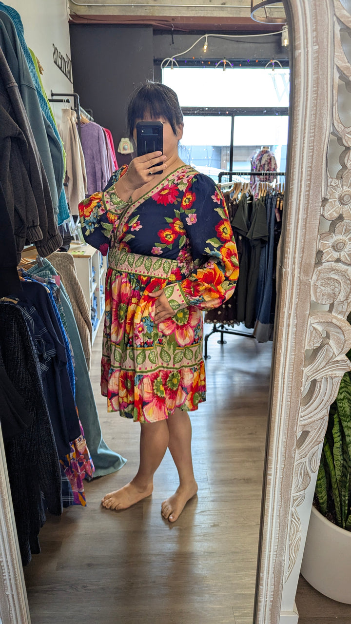 Plus Size Oddi Floral Border Printed Mini Dress