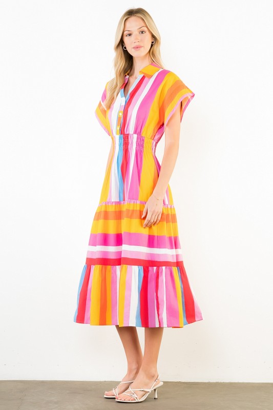 XL Collection- Collared Stripe Midi Dress
