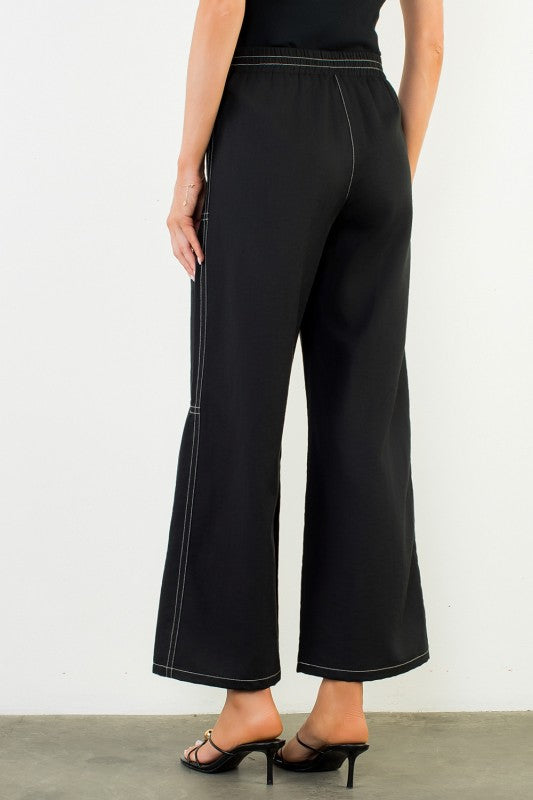 XL Collection- Black Wide Leg Pant with white Seams
