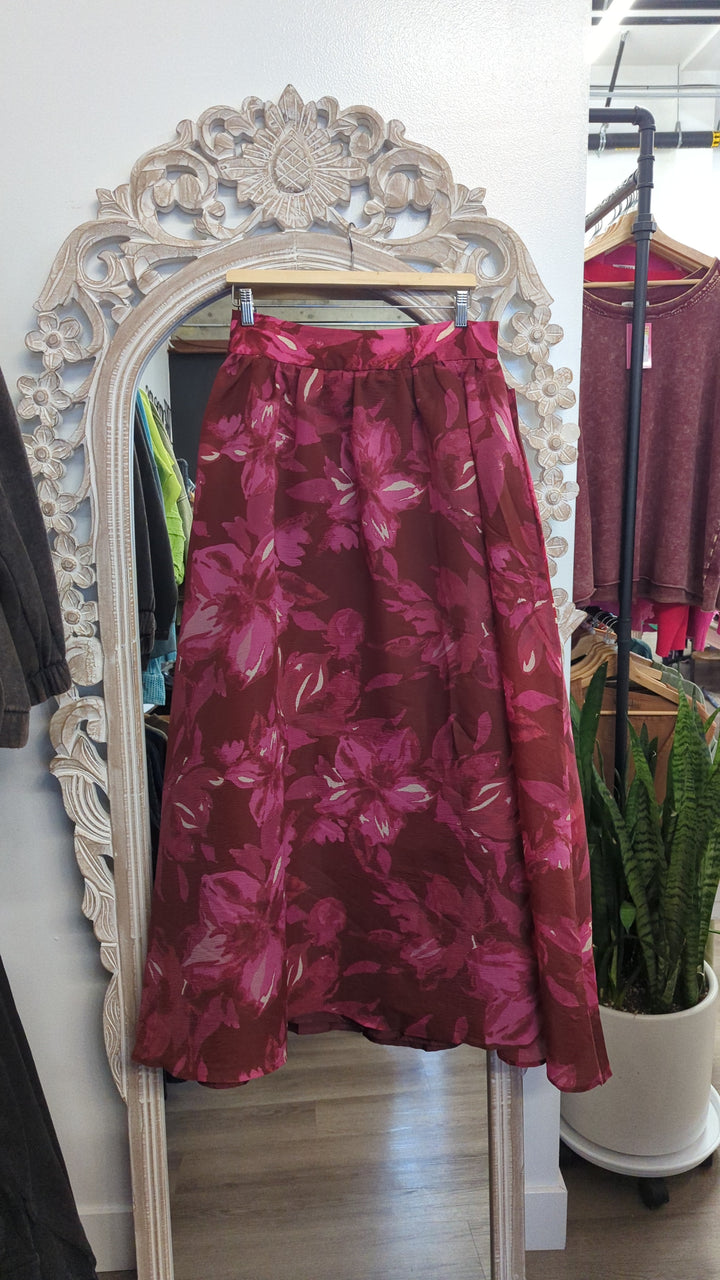 Flying Tomato Burgundy Floral Skirt
