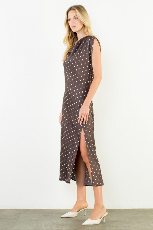 XL Collection- Cowl Neck Polka Dot Slit Dress
