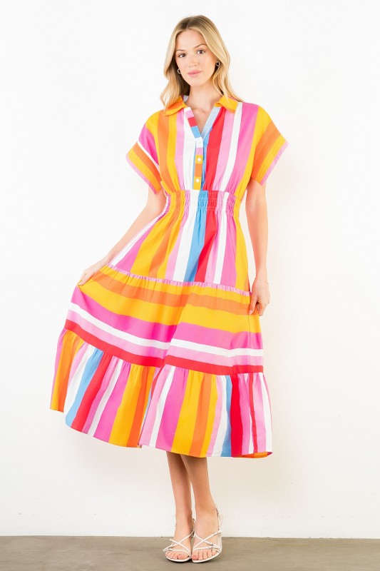 XL Collection- Collared Stripe Midi Dress